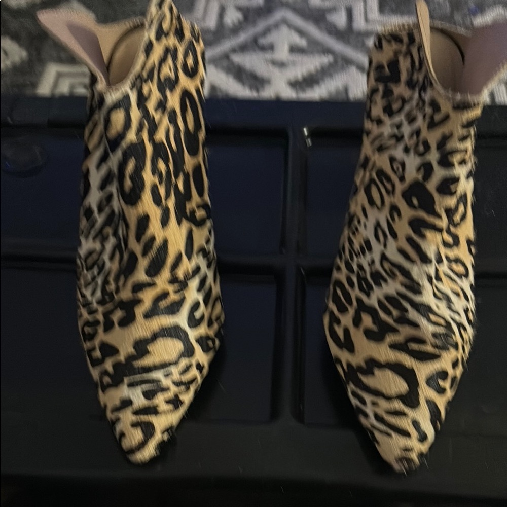 Brown and Black Ankle Booties with Pointed Toe leopard Mules